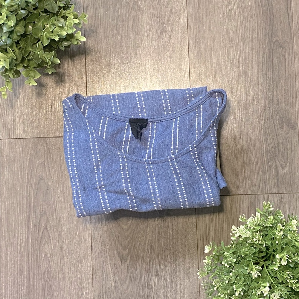 W5 Blue Jean Top with Ruffle Sleeves and White Stripes, XL